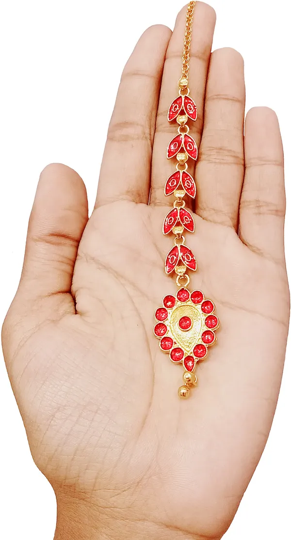 Assamese_Traditional_Copper_Gold_Plated_Red_Dugdugi_Maang_Tikka_For_Women